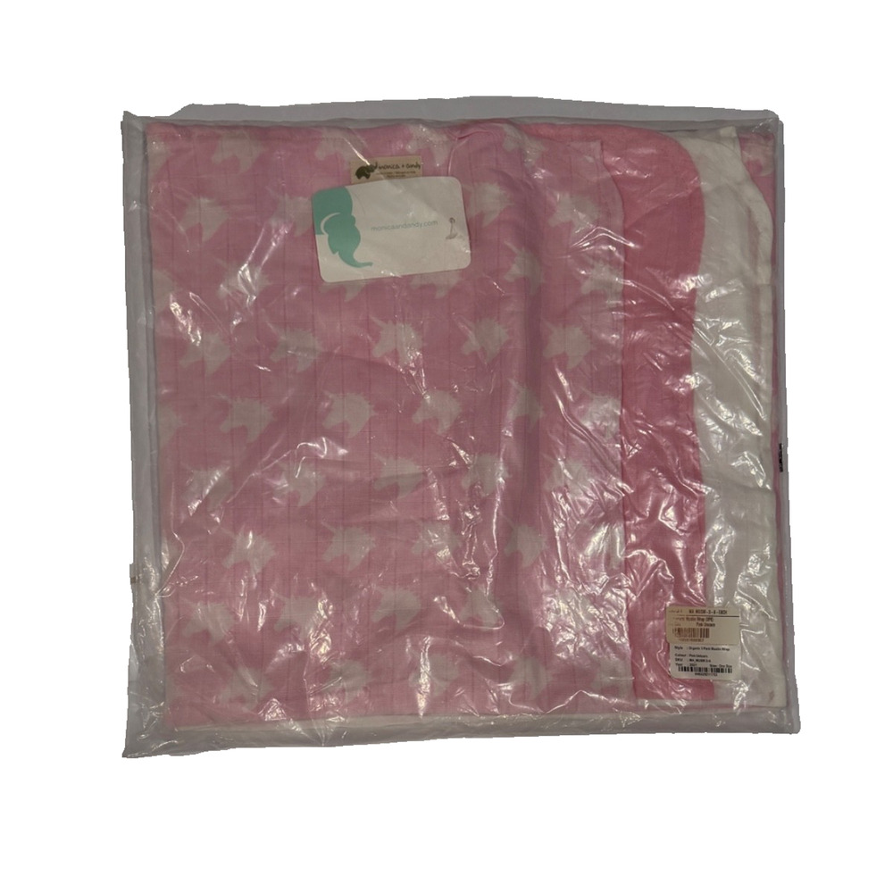Monica and Andy Pink Unicorn 3 Pack Organic Muslin Baby Blanket Swaddle NEW